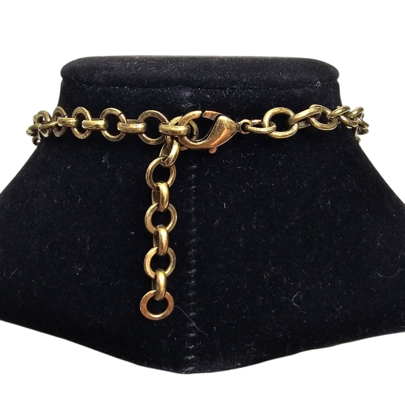 Rhinestone Station Statement Necklace With Blue Stones In Dark Brassy Gold Tone - Picture 2 of 8